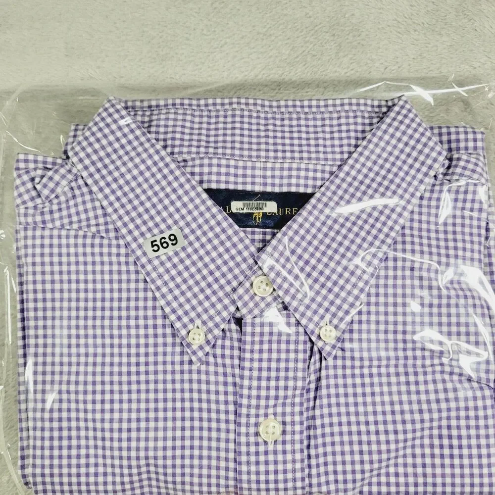 Ralph Lauren Shirt Mens 2XL Purple Check Long Sleeve Button Down Cotton Logo